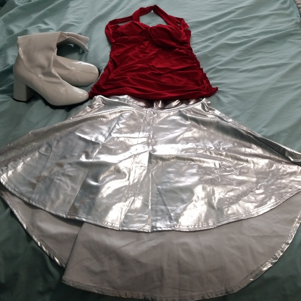Shiny silver high low skirt